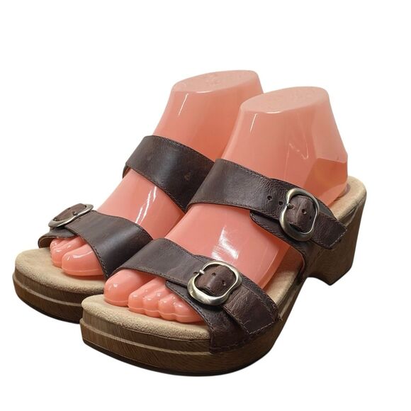 Dansko Ladies 40/9.5-10 Sophie Brown Platform strap Buckle Slide Sandals - Picture 3 of 7